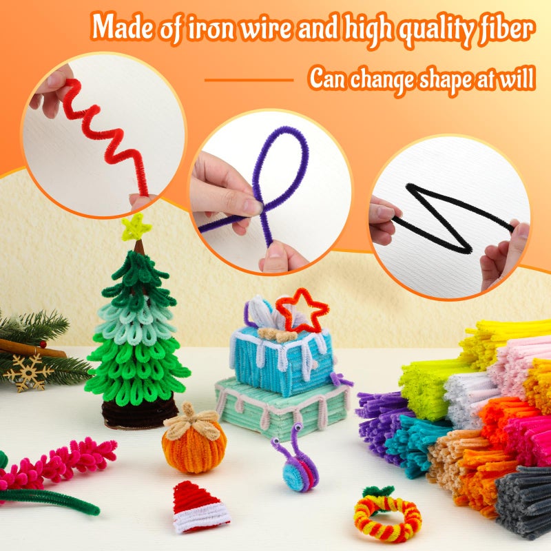 Mnuizu 200pcs Pipe Cleaners,Pipe Cleaners Chenille Stems for Craft, Fuzzy Sticks Christmas Craft Supplies for DIY Art & Creative Crafts Decorations(Orange) - Image 4